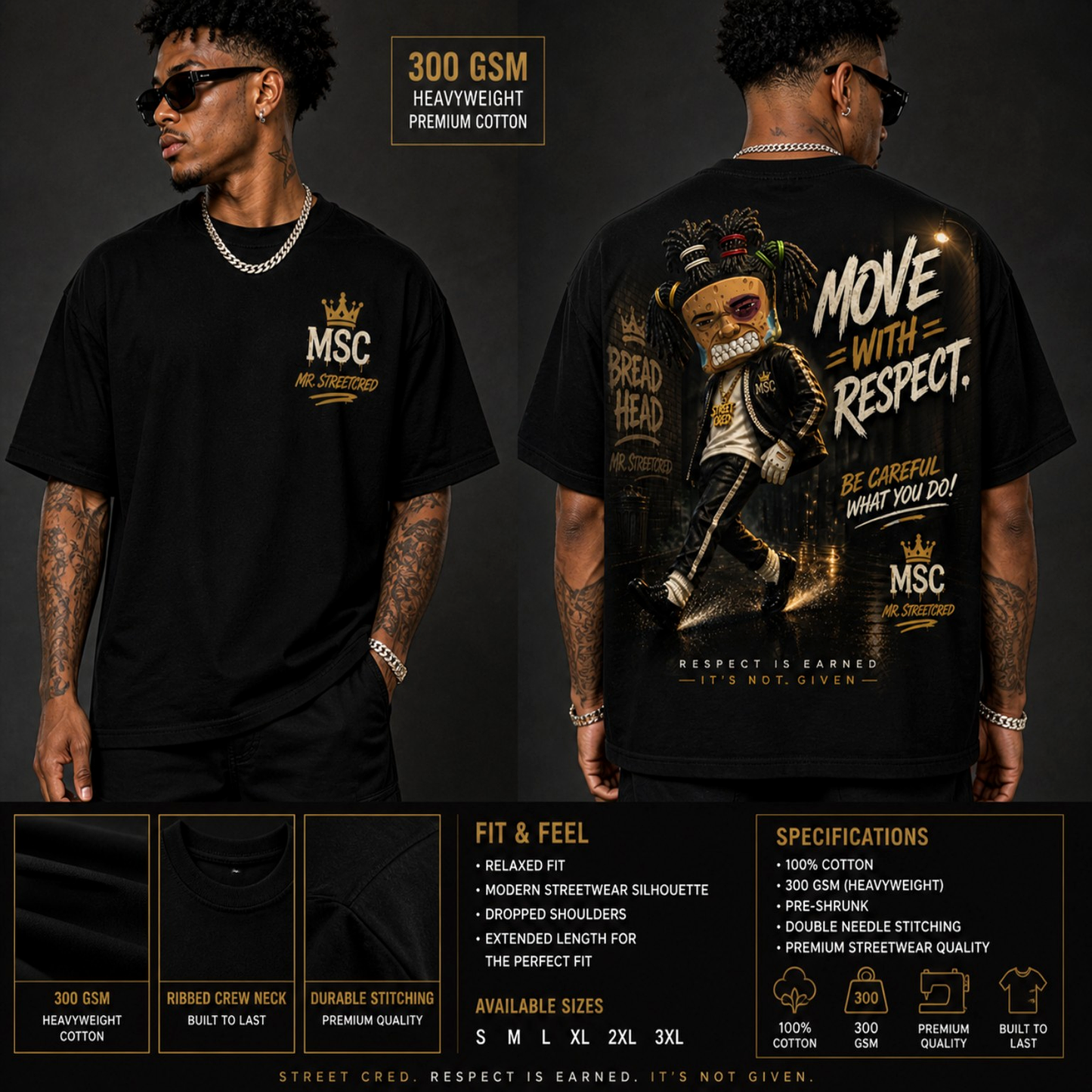 Bread Head “Move With Respect” T-Shirt | Street Cred Black Graphic Tee | Urban Streetwear