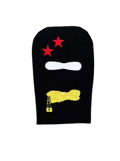 Red Starred Zipped In Gold Mask-Black