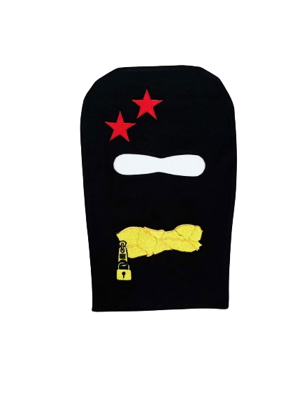 Red Starred Zipped In Gold Mask-Black