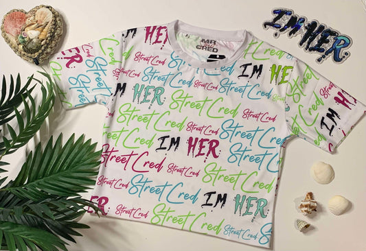 Multi-colored  StreetCred Im Her All over Print Crop Top