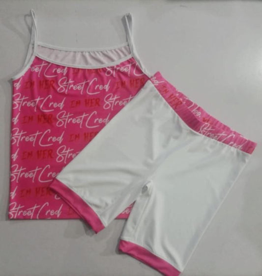 Pink and white Im Her Short Set