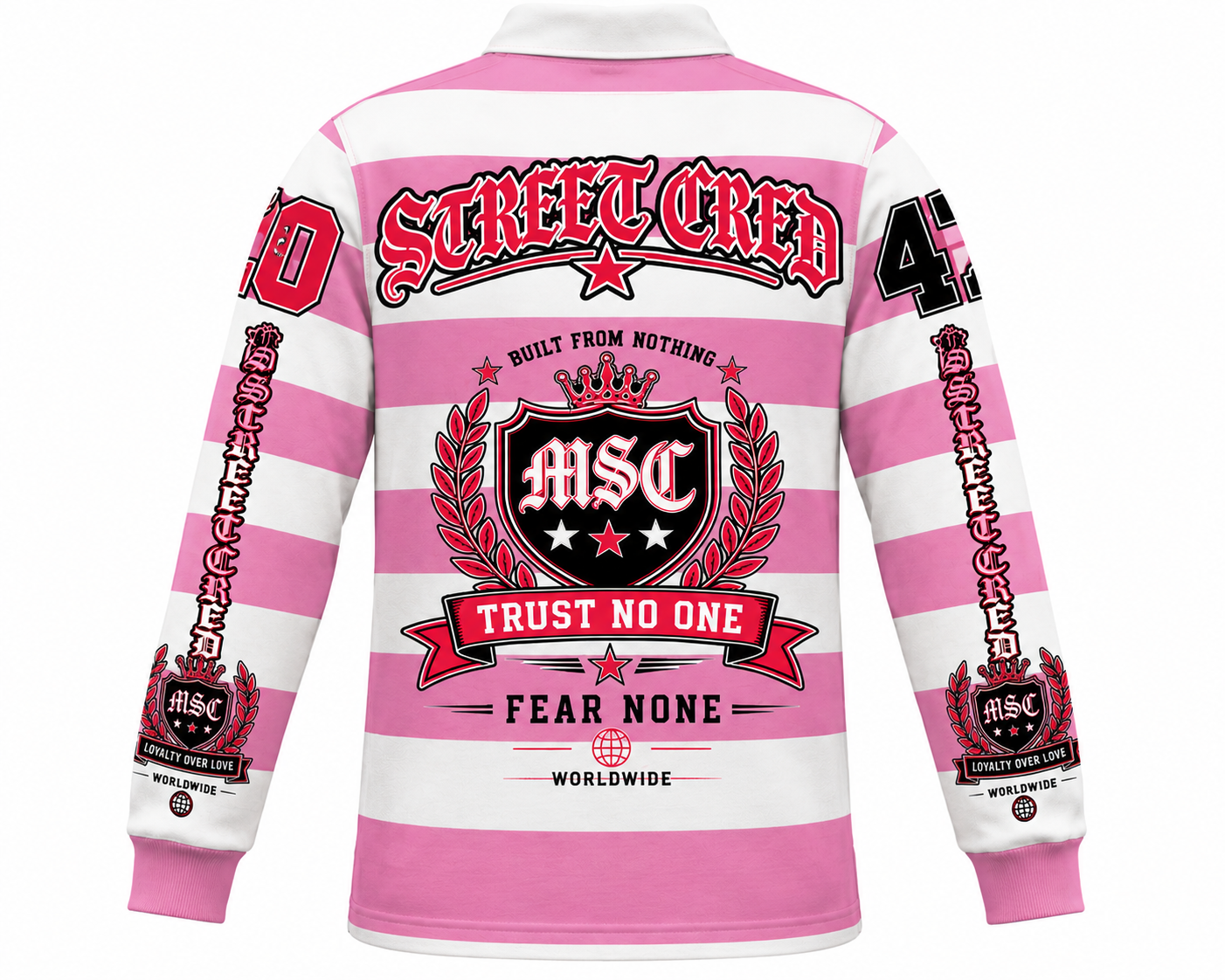 Mr. Street Cred® Loyalty Over Love Rugby Shirt – Pink & White Limited Edition